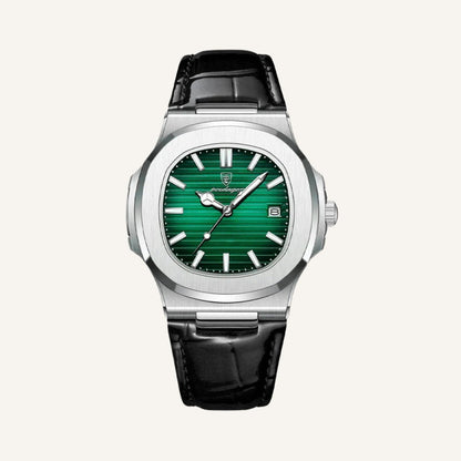 Men’s Silver Black Leather Prestige Watch