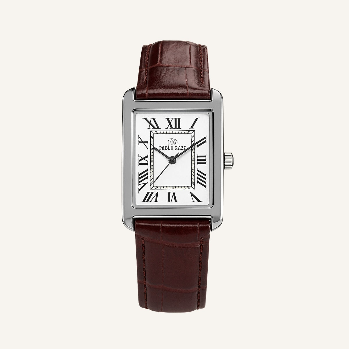 Men’s Rectangle Roman Numeral Leather Watch