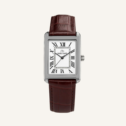 Men’s Rectangle Roman Numeral Leather Watch