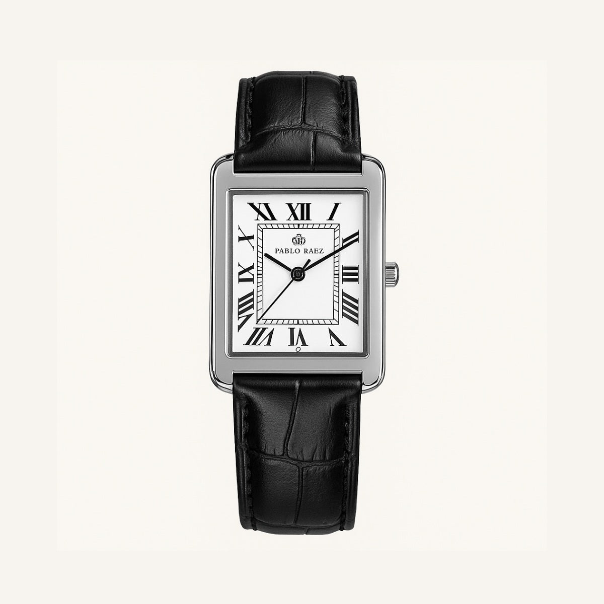 Men’s Rectangle Roman Numeral Leather Watch