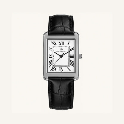 Men’s Rectangle Roman Numeral Leather Watch