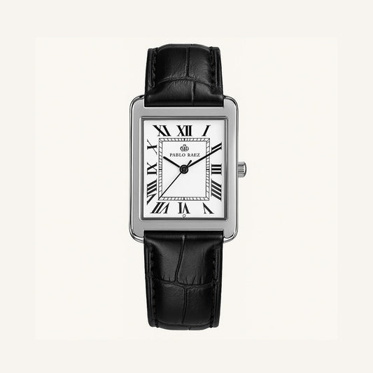 Men’s Rectangle Roman Numeral Leather Watch