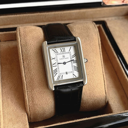 Men’s Rectangle Roman Numeral Leather Watch