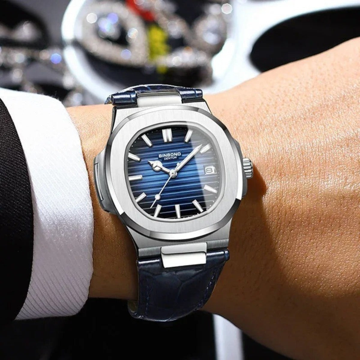 Men’s Silver Black Leather Prestige Watch