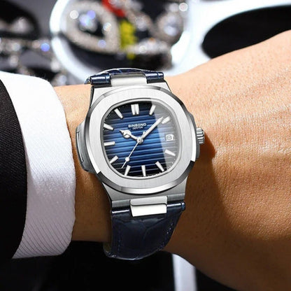 Men’s Silver Black Leather Prestige Watch