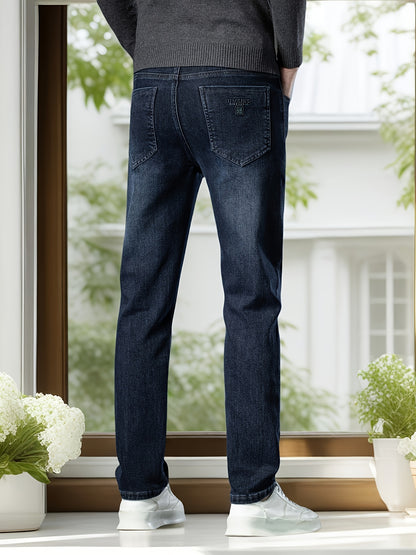 Pantaloni di lusso da uomo in denim finto - Pantaloni dritti con vita media e chiusura a cerniera - Pantaloni formali e casual per ufficio, riunioni, eventi - Design classico non trasparente - Ideali per l'abbigliamento professionale e quotidiano, denim f