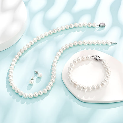 Set di gioielli da donna in argento 925, composto da perle d'acqua dolce, collana, orecchini e bracciale. Elegante e lussuoso, adatto a varie occasioni come regali, feste serali, accompagnato da una bella scatola regalo.