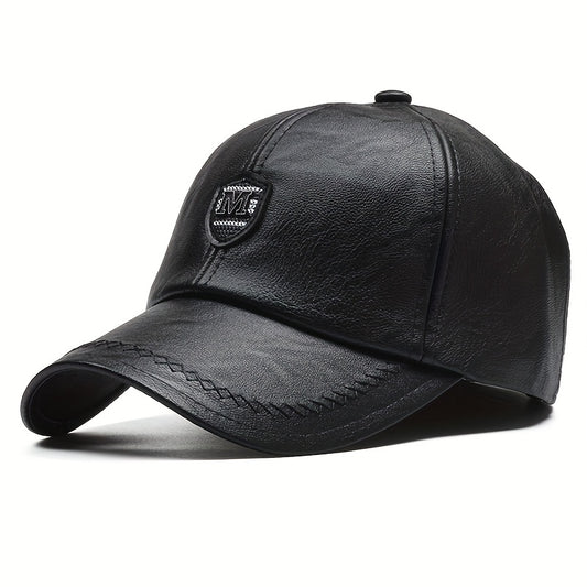 1 Cappello da baseball nero in pelle sintetica con visiera regolabile - Leggero, resistente e traspirante per attività all'aperto, viaggi, feste in spiaggia e abbigliamento casual, cappello da moda primaverile | Cappello da baseball regolabile | Equipaggi