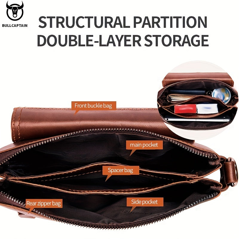 Linea Uomo+ Classic - BULLCAPTAIN Borsa A Tracolla In Vera Pelle Da Uomo, Borsa Di Grande Capacità Multifunzionale In Pelle Bovina Di Alta Qualità