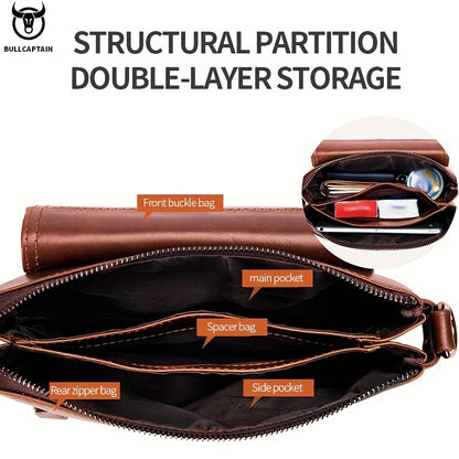 Linea Uomo+ Classic - BULLCAPTAIN Borsa A Tracolla In Vera Pelle Da Uomo, Borsa Di Grande Capacità Multifunzionale In Pelle Bovina Di Alta Qualità