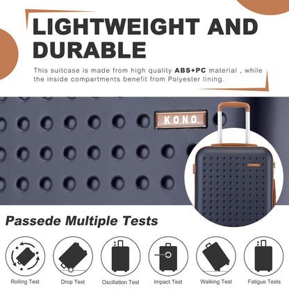 Set di 4 Valigie da 14/20/24/28 pollici Kono Elegante in ABS+PC a Pois con Guscio Rigido e Serratura TSA, Set di 4 Pezzi con Valigetta da Toilette, Bagagli da Viaggio Durevoli con Serratura TSA e Ruote Silenziose
