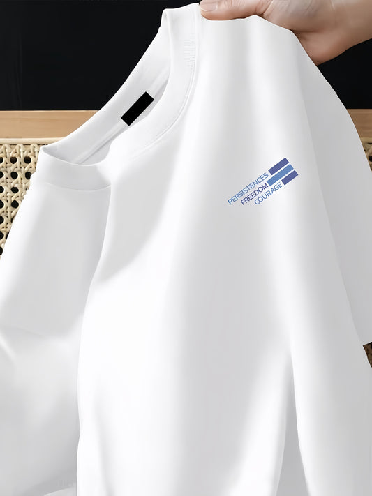 Maglietta Uomo Oversize in Cotone 100% Pesante - Manica Corta Bianca con Scollo Tondo, Top Casual e Semi-Formale a Stampa Minimalista di Lettere. Comoda per Tutte le Saisoniideali Per Vacanze & Occasion Speciali. Lavabile In Macchina (Uomini Giovani ed Ad