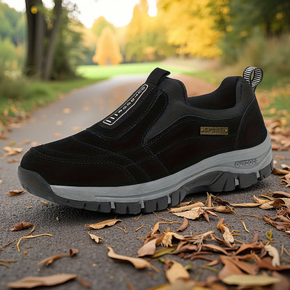 Scarpe da trekking slip-on da uomo - Sola spessa e morbida, parte superiore in tessuto traspirante, leggere e comode per passeggiate all'aperto, abbigliamento casual e trekking, stivali da trekking, design a punta rotonda, calzature adatte