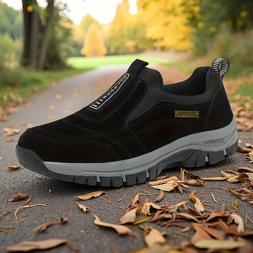 Scarpe da trekking slip-on da uomo - Sola spessa e morbida, parte superiore in tessuto traspirante, leggere e comode per passeggiate all'aperto, abbigliamento casual e trekking, stivali da trekking, design a punta rotonda, calzature adatte