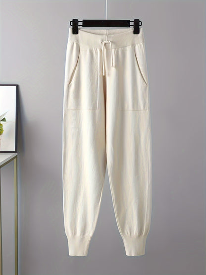 Set a due pezzi, maglione casual a maniche lunghe e pantaloni a V con scollo, senza cintura, lunghezza regolare delle maniche, pantaloni lunghi