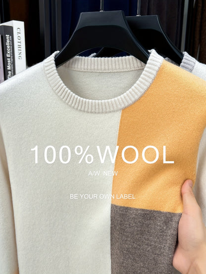 Maglione da uomo 100% filato - Pullover invernale caldo e spesso con maglia, motivo a scacchi, polsini e orlo a costine, tessuto morbido e confortevole, abbigliamento casual e semi-formale, versatile per abbigliamento casual, design elegante e funzionale,