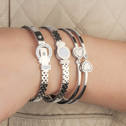 3 pezzi, bracciale da donna in acciaio inossidabile, pendente romano a doppia amore intarsiato con zirconi scintillanti, alla moda e versatile, molto adatto per l'uso quotidiano e come regalo