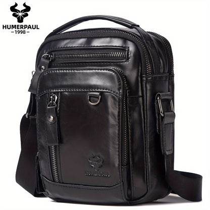 Zaino a Tracolla Uomo HUMERPAUL in Vera Pelle - Convertibile Zaino/Clutch, Chiusura con Cerniera Frontale, Spalline Regolabili (100cm), Tasche Laterali - Marrone Caffè per Lavoro, Viaggi e Uso Quotidiano - Borsa Design Resistente e Facile da Pulire
