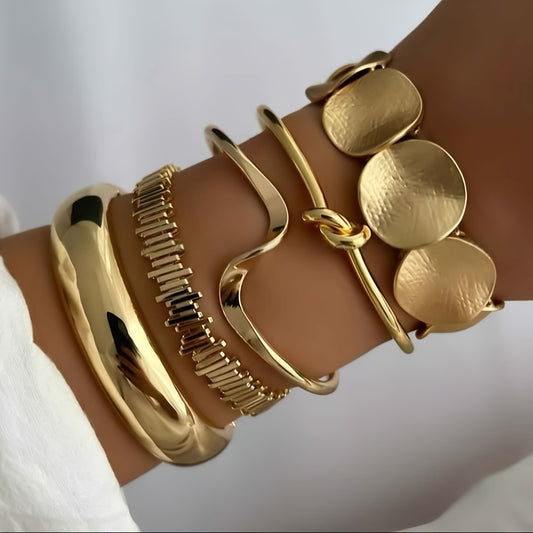 5 Pezzi Braccialetti Geometrici Irregolari con Nodo Onda, Versatili e Alla Moda per Donne - Ideali per Uso Quotidiano e Regali Festivi