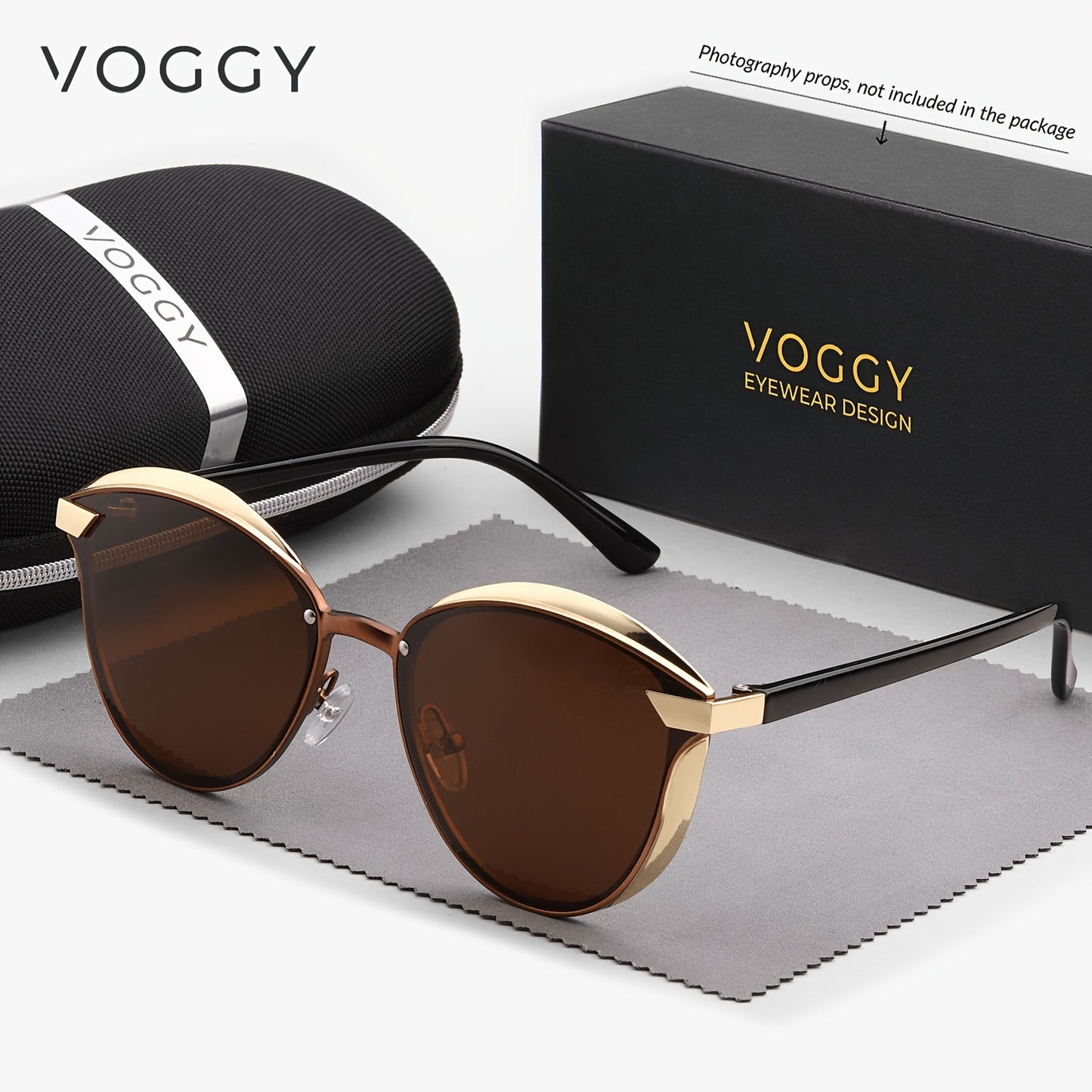 VOGGY Fashionable Retro Metal Polarized Fashion Glasses for Men & Women - Lightweight, Durable Design with Golden-Tone Frame & Black Lenses - Perfect for Driving, Hiking, Cycling, Fishing, Travel & Party Decor - Includes Case & Microfiber Cloth, Hiking Ey