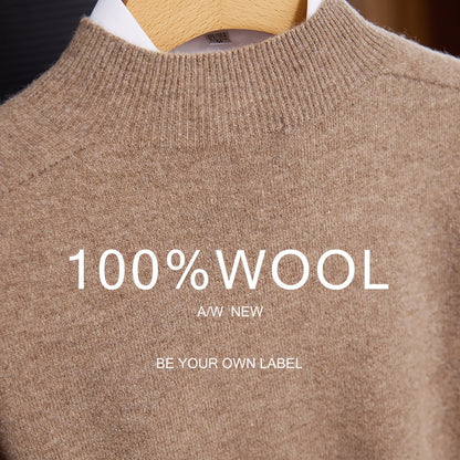 Maglione 100% Yarn da uomo - Morbido, traspirante, leggero, con scollo a giro, maniche e orlo ribassati, stile casual business casual per l'autunno/inverno, beige, perfetto per strati o outfit standalone, maglione a maniche corte, maglia