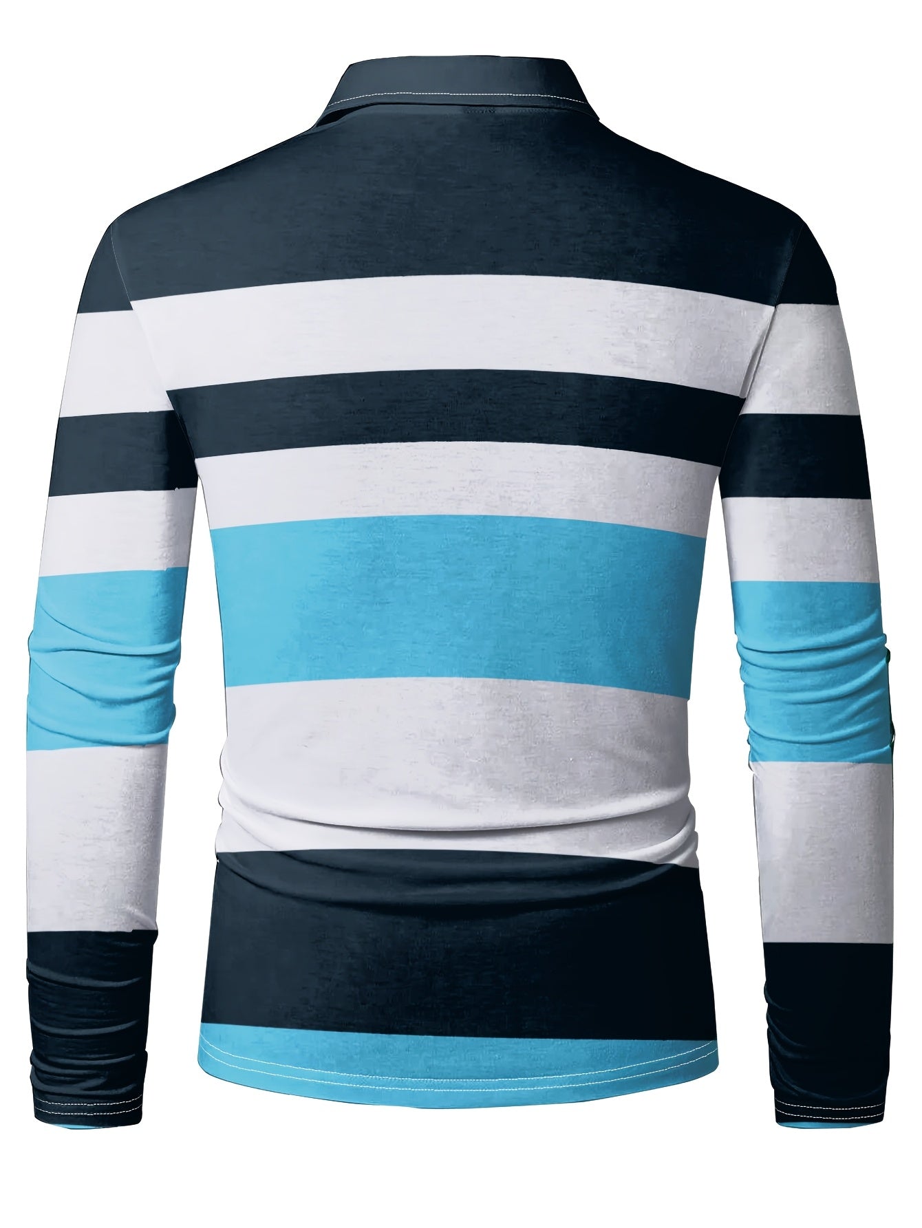 Maglietta polo casual da uomo a maniche lunghe con stampa digitale 3D - Design a righe nere e bianche, colletto con bottoni, vestibilità regolare per abbigliamento casual, abbigliamento confortevole | Stile polo classico | Abbigliamento casual resistente,