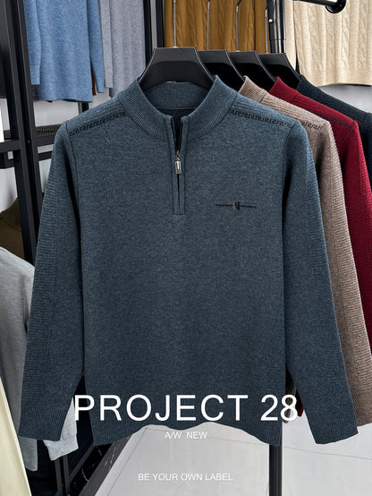 Maglione a metà zip da uomo - Pullover termoisolato con zip frontale, maglione in maglia morbida per ufficio, abbigliamento formale e casual - Maglione invernale in colori scuri (blu/nero/carbonio) - Top di strato traspirante per il tempo freddo, abbiglia