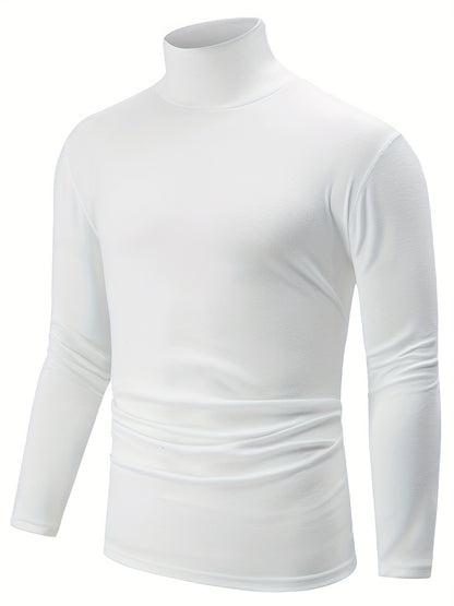 Maglietta a maniche lunghe con scollo a girocollo da uomo, confezione da 4 - Tessuto in maglia di poliestere casual, tinta unita, vestibilità aderente, media elasticità, top foderati in pile caldo per autunno e inverno, spessa