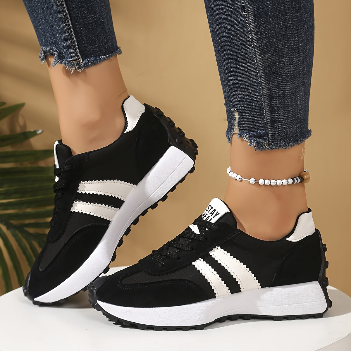 Scarpe da ginnastica da donna con piattaforma spessa - Suola ammortizzata antiscivolo, scarpe a metà altezza con lacci in nero/bianco/turchese - Scarpe da ginnastica, da corsa, per tutti i giorni - Suola in tessuto traspirante e gomma antiscivolo - per ab