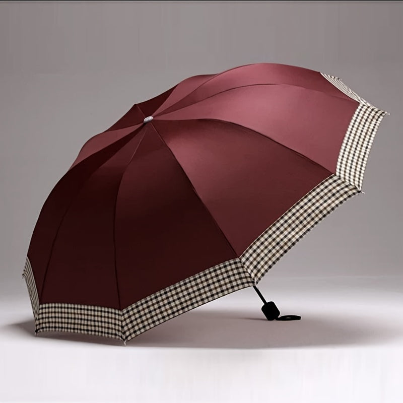 Ombrello pieghevole grande con 10 stecche, ombrello extra-large a tre pieghe per due persone, motivo britannico business, elegante e alla moda per uomini e donne