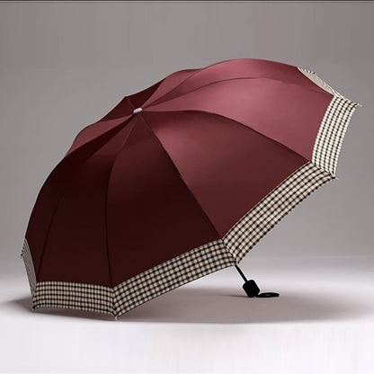 Ombrello pieghevole grande con 10 stecche, ombrello extra-large a tre pieghe per due persone, motivo britannico business, elegante e alla moda per uomini e donne