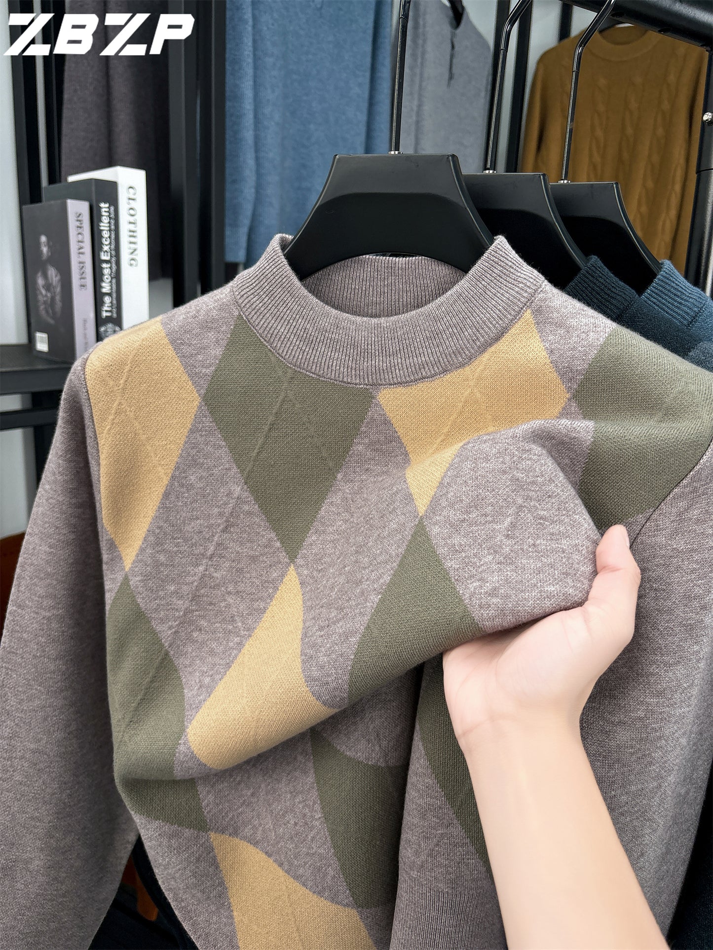 Maglione Autunno-Inverno Uomo ZBZP, Pullover Casual a Mezza Collo Caldo e Moda per Uomini di Media Età