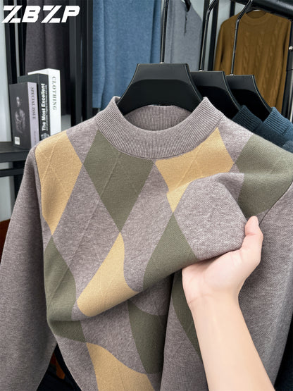 Maglione Autunno-Inverno Uomo ZBZP, Pullover Casual a Mezza Collo Caldo e Moda per Uomini di Media Età