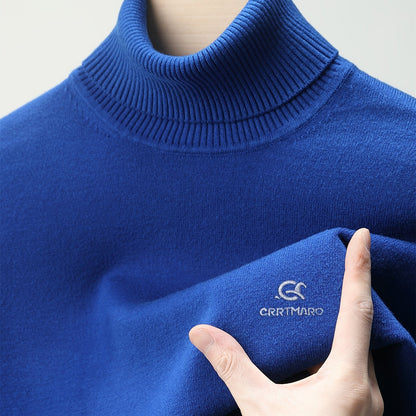 Maglione da uomo CRRTMARAO ricamato - Maglione in acrilico spesso con collo a mezza altezza, maglione casual caldo per l'autunno/inverno per uomini di mezza età, colore solido, vestibilità regolare