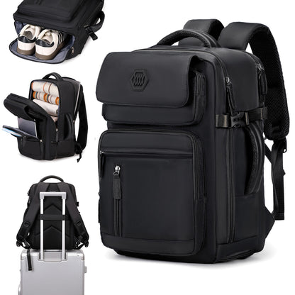 ZAINO DA VIAGGIO PER LAPTOP APPROVATO DALL'AEROPORTO da 39.62 cm con Scomparto per Scarpe e Cinghia per Bagaglio - Zaino Resistente per Affari ed Escursionismo in Beige e Marrone, Scomparti Multipli, Spallacci Regolabili, Solo Lavaggio a Mano, Design Eleg