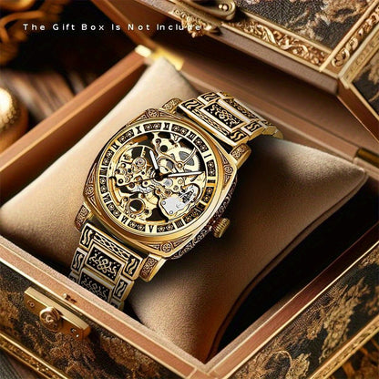 1pc Orologio meccanico creativo a striscia di acciaio giallo per uomo giovane, senza batteria