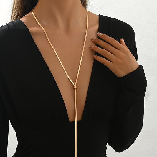 1pz Collana Lunga Regolabile in Acciaio Inossidabile Placcato Oro 18K, Senza Sbiadimento, Catena Minimalista per Maglione con Cordino, Collana da Donna, Collana Dorata, Catena a Serpente Piatto di Alta Moda Niche