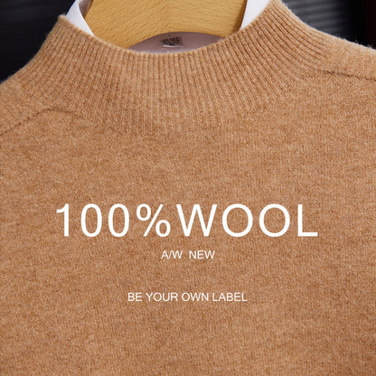 Maglione 100% Yarn da uomo - Morbido, traspirante, leggero, con scollo a giro, maniche e orlo ribassati, stile casual business casual per l'autunno/inverno, beige, perfetto per strati o outfit standalone, maglione a maniche corte, maglia