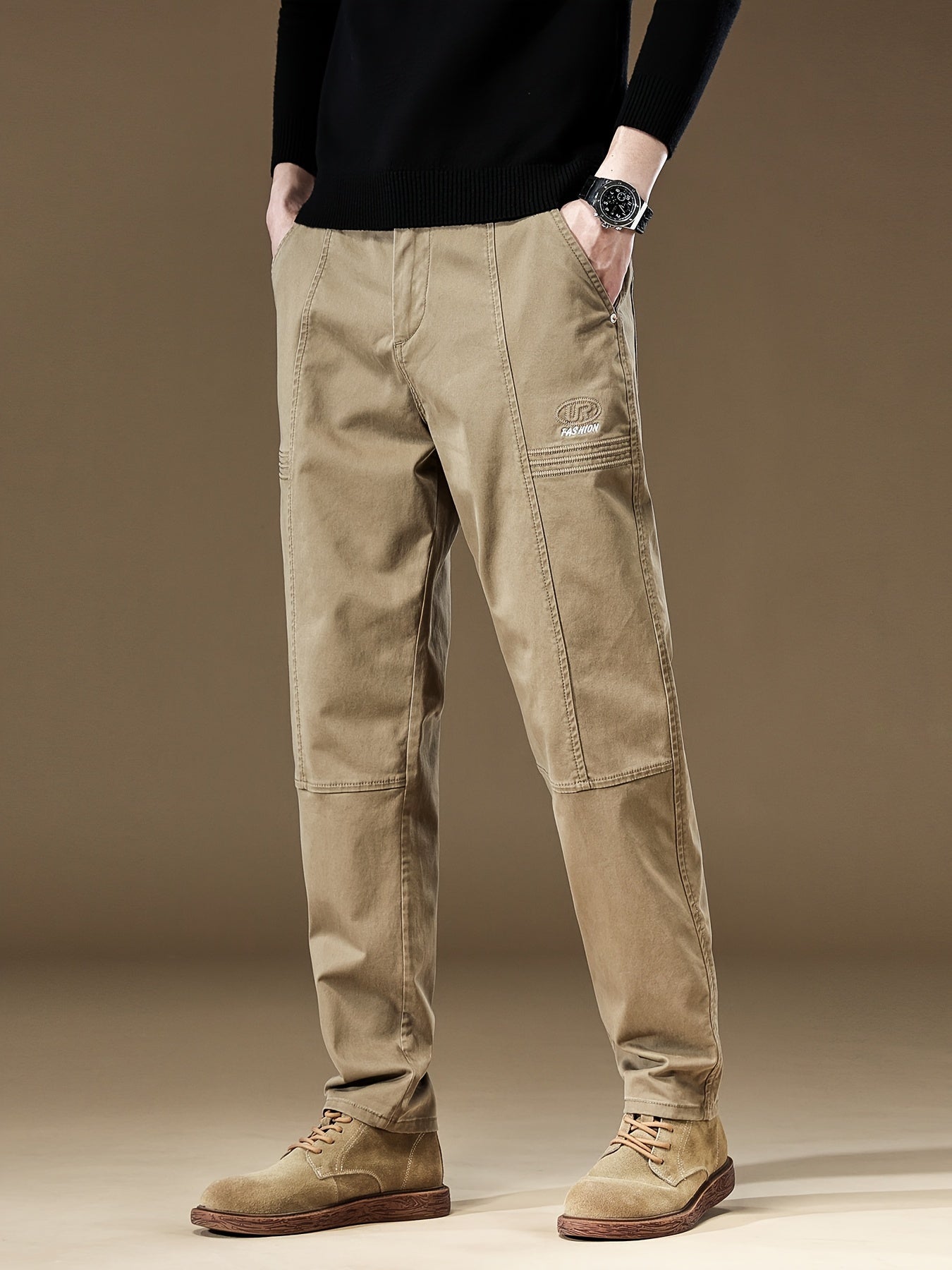 Pantaloni cargo casual da uomo - Vestibilità ampia, vita con coulisse, più tasche, beige, comfort per tutte le stagioni, perfetti per attività all'aperto, pantaloni da esterno | Pantaloni con vestibilità rilassata | Tasche funzionali