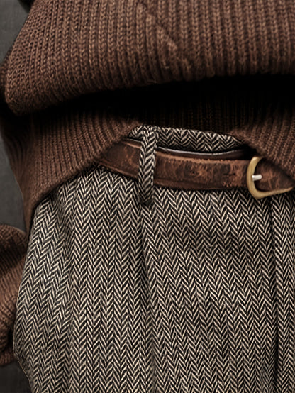 Pantaloni da uomo eleganti in tweed italiano - Pantaloni a gamba dritta a vita alta con chiusura a bottoni, tessuto non elasticizzato per ufficio ed eventi formali - Abbigliamento business autunno/inverno, evento formale, design classico, costruzione resi