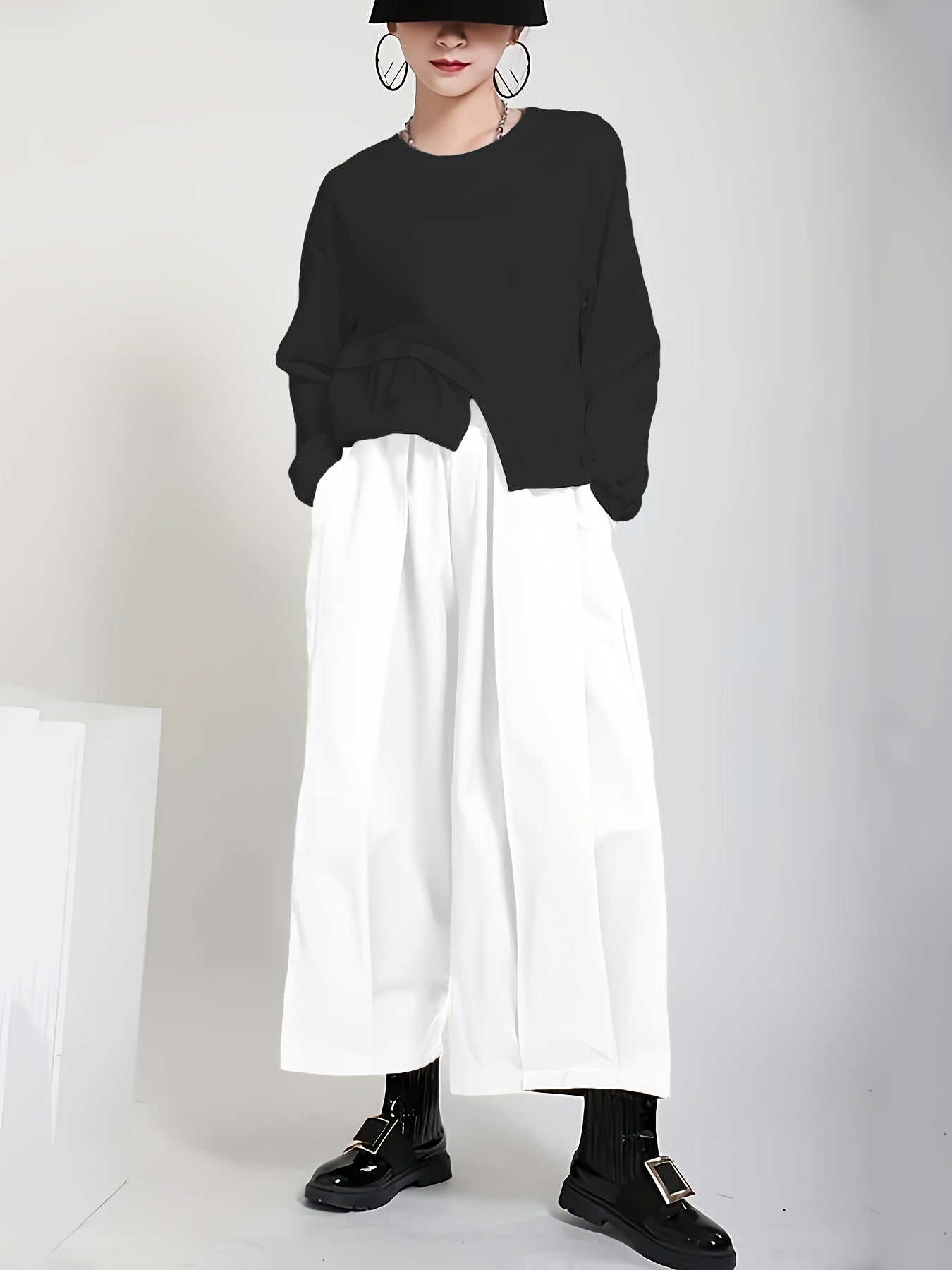 Pantaloni da donna a vita alta e gamba larga - Eleganti pantaloni a gamba dritta con texture liscia, pantaloni per tutte le stagioni, per tutti i giorni e formali da donna - Ufficio, festa, outfit casual - Tessuto non elasticizzato di facile manutenzione,