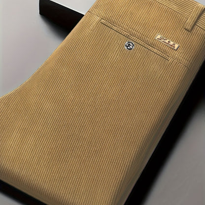 Pantaloni Eleganti da Uomo in Velluto a Coste - 5 Colori Disponibili, Pantaloni a Gamba Dritta Business Casual & Semi-Formali, Tessuto Antivizzo per Ufficio, Matrimonio, Riunioni - Primavera/Autunno (Lavaggio a Mano/Lavaggio a Secco) - Vestibilità Matura,