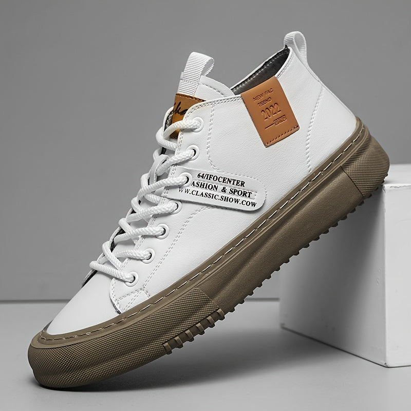 Scarpe da Uomo a Mezza Gamba con Lacci - Suola in Gomma Morbida e PU, Tomaia Sintetica (Marrone/Beige) - Adatte a Tutti i Terreni per Casual, Ufficio e Outdoor - Design Versatile con Punta Tonda - Durevoli