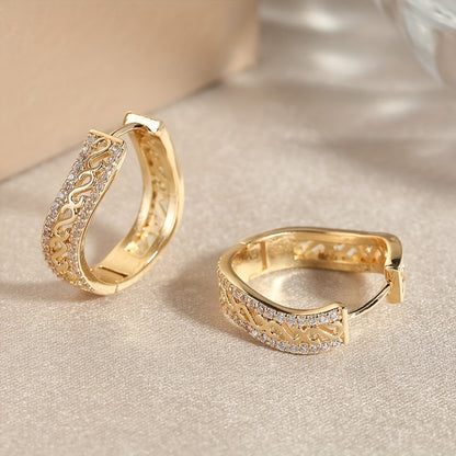 Orecchini circolari da donna in rame placcato oro con zirconi incastonati - Stile vintage bohemien, perfetti per Natale e tutte le occasioni