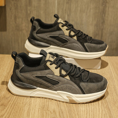 Scarpe da Ginnastica Invernali Uomo Retro di Alta Qualità - Suola Spessa e Resistente, Tomaia in PU Beige & Nero con Lacci Bassa, Ideali per Palestra o Casuale (Autunno/Inverno)