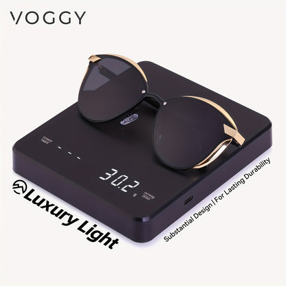 VOGGY Fashionable Retro Metal Polarized Fashion Glasses for Men & Women - Lightweight, Durable Design with Golden-Tone Frame & Black Lenses - Perfect for Driving, Hiking, Cycling, Fishing, Travel & Party Decor - Includes Case & Microfiber Cloth, Hiking Ey