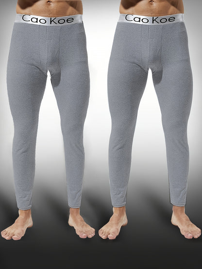 2pezzo Leggings Termici Slim-Fit da Uomo - Pantaloni Caldi Foderati in Pile per Autunno e Inverno, Tessuto Elasticizzato Comodo, Nero Solido, Perfetti per Abbigliamento Casual, Abbigliamento Invernale | Leggings Slim Fit | Vestibilità Comoda
