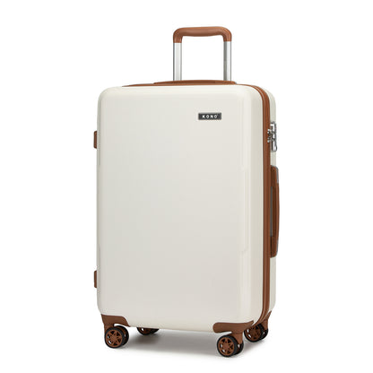 1Pcs di Valigia Kono da 20/24/28 pollici in Crema e Marrone, Bagaglio a Mano Piccolo in PC + ABS con Guscio Rigido Leggero e Durevole, con Doppie Ruote Girevoli, Serratura di Sicurezza TSA, Regalo per le Vacanze di Ritorno a Scuola, Manico Telescopico, Ru