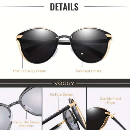 VOGGY Fashionable Retro Metal Polarized Fashion Glasses for Men & Women - Lightweight, Durable Design with Golden-Tone Frame & Black Lenses - Perfect for Driving, Hiking, Cycling, Fishing, Travel & Party Decor - Includes Case & Microfiber Cloth, Hiking Ey