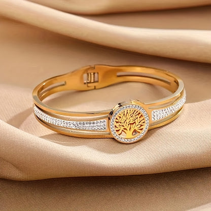 1pz Braccialetto Bangle In Acciaio Inossidabile Albero Della Vita, Braccialetto Da Uomo Di Moda